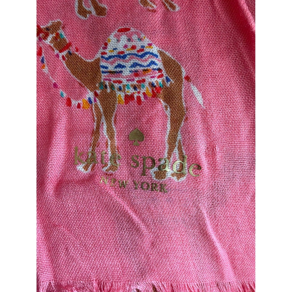Kate Spade Oh Hello Camel Oblong Scarf Pink Whimsical Preppy Animal Print